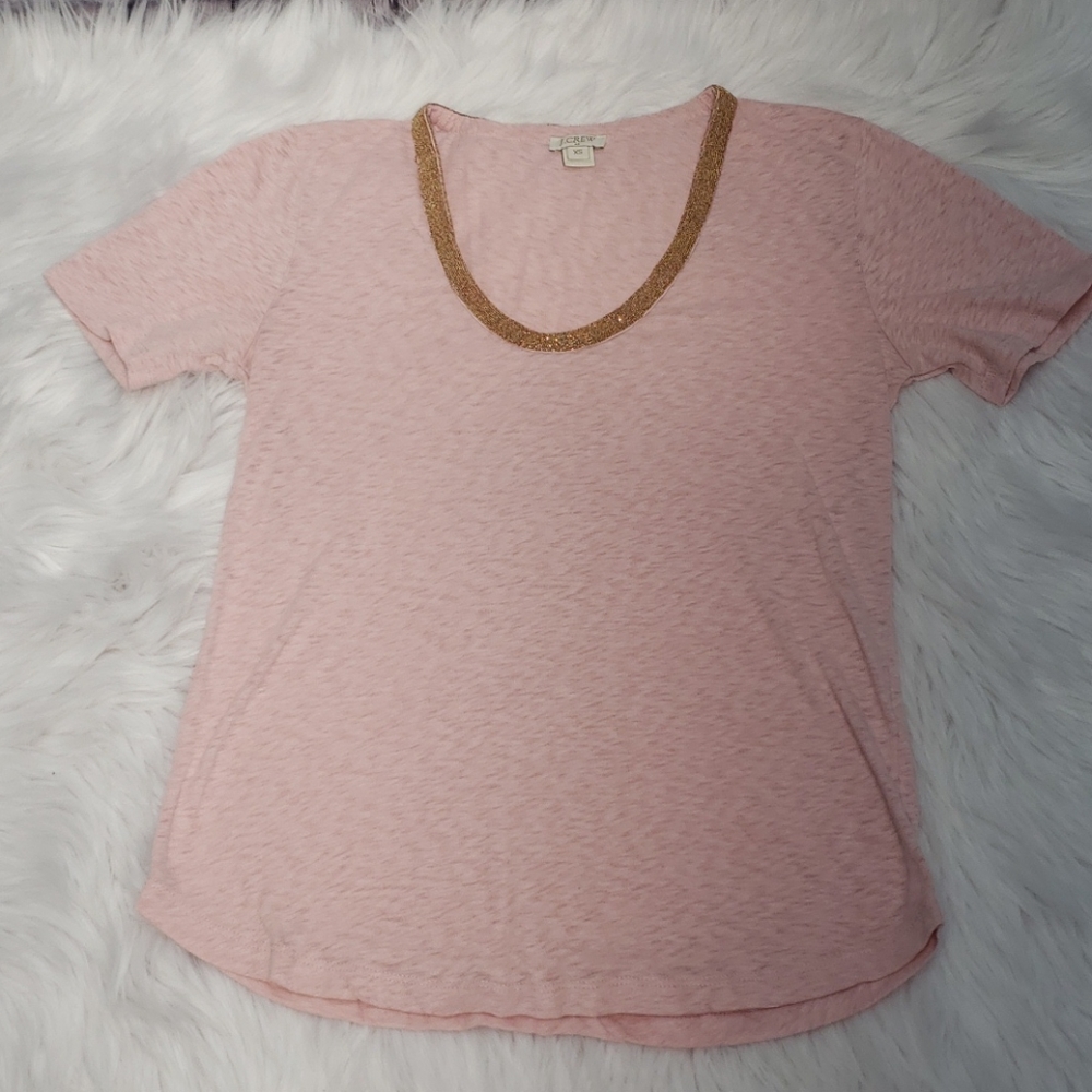 J. Crew Pink Gold Beaded Tshirt XS